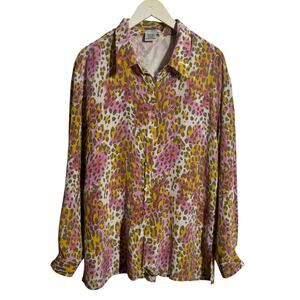 Suitsme Top‎ Women XL Leopard Print 100%Silk Button Up Officecore Career Mobwife